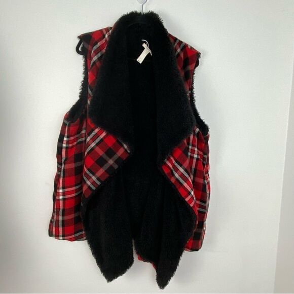 Westbound Woman Red Buffalo Plaid Black Sherpa Vest CabinCore Fall Holidays 2X - Picture 8 of 13